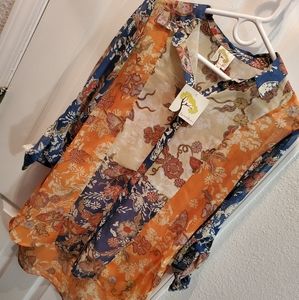 NWT Anthropologie Mixed Media Sheer Blouse